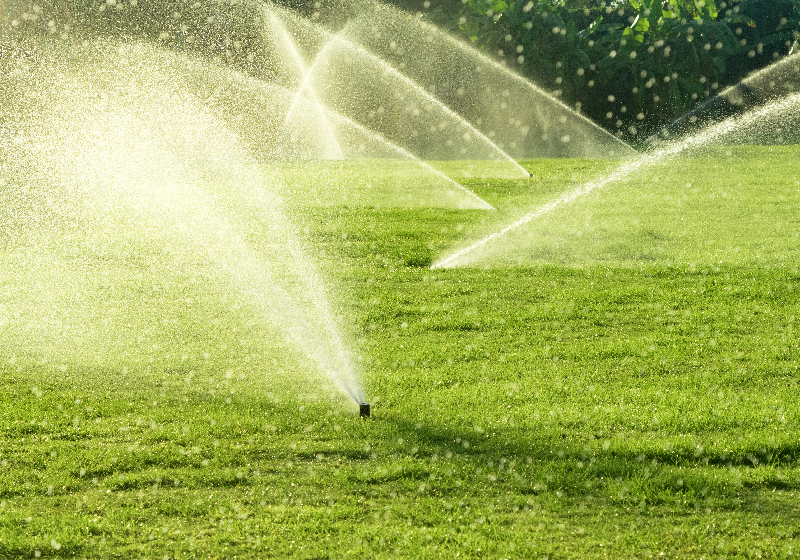 Sprinkler system installation in lawn