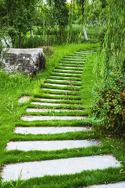 Natural stepping stones pathway installation